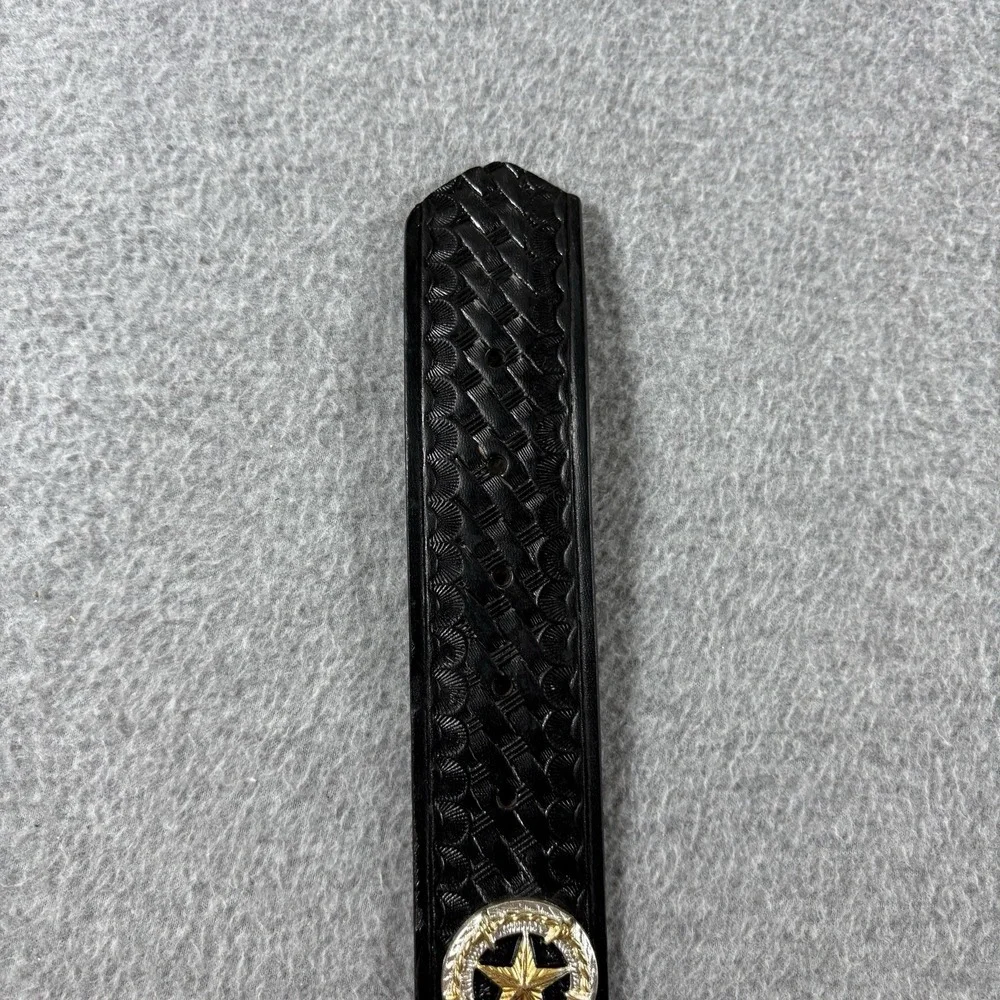 Vintage Dutyman Basketweave Leather Concho Belt Black Texas Star Western Sz 34
